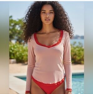 Free People Intimately Double Take Pink Combo Top NWT Size M